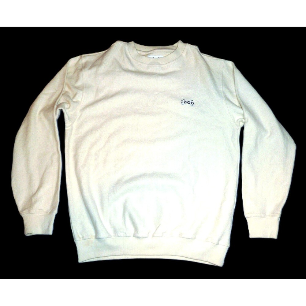Izod Golf Sweater Men's L Ivory Cotton Golf Clubs Embroidered Logo Pullover EUC